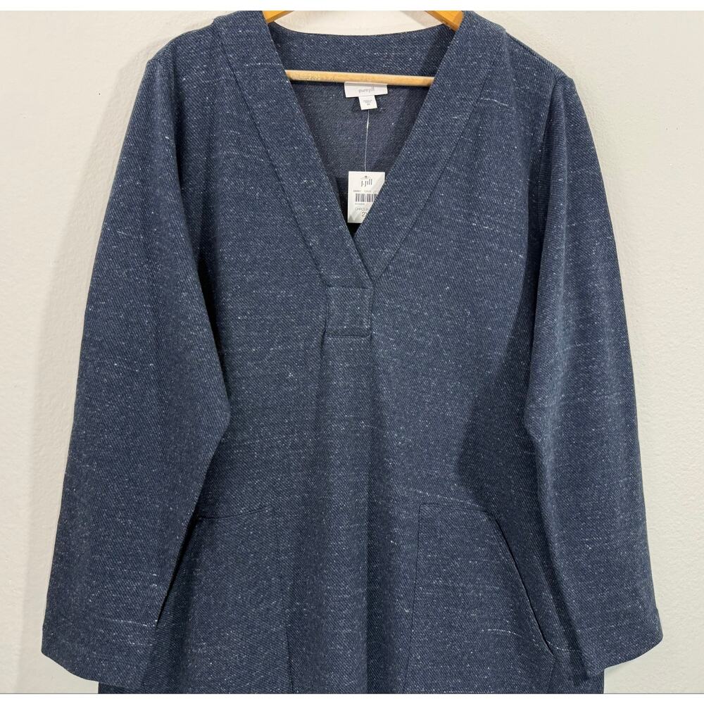 NWT J.Jill Pure Jill Dress 2X Indigo Blue Relaxed Artsy Long Sleeve Pocket Midi - Picture 4 of 10